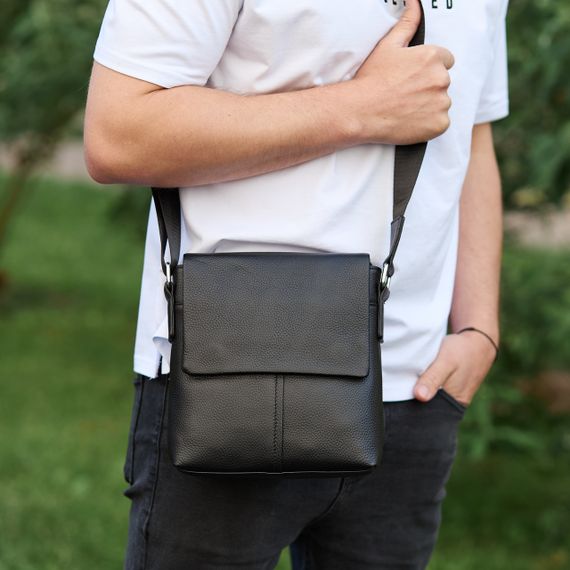 Шкіряна чоловіча сумка-месенджер через плече чорна Tiding Bag 48450 | Зображення 3