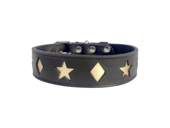 Шкіряний нашийник для собак "Golden Star" чорно-золотистий