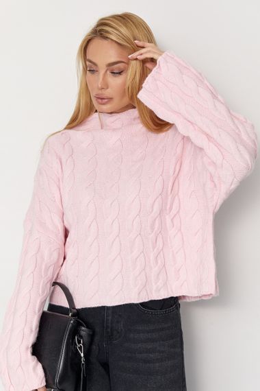 В'язаний  светр із косичками - рожевий цвет, ONE SIZE (є розміри)