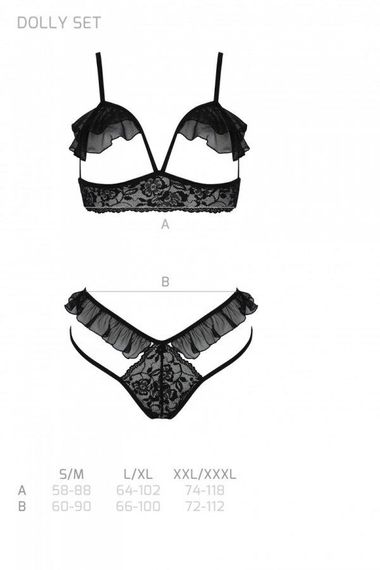 Еротичний комплект Passion DOLLY SET, XXL/XXXL, black, з відкритими чашками | Зображення 4