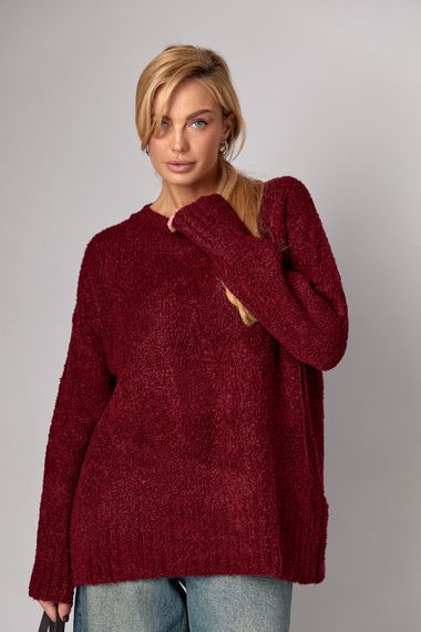 Жіночий подовжений в'язаний джемпер oversize - бордо цвет, ONE SIZE (є розміри)