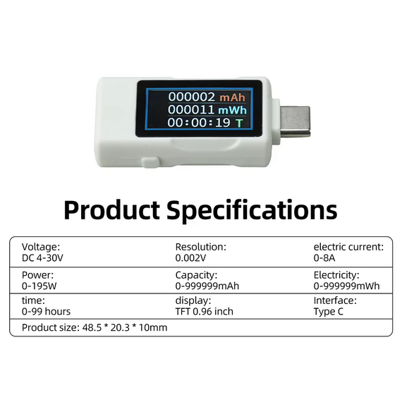 Тестер USB Type-C ZFX-1004CC цифровий вимірювач напруги та струму з TFT дисплеєм | Зображення 2