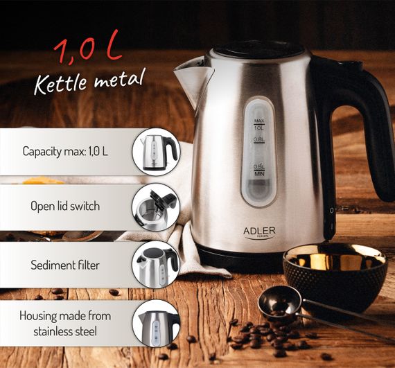 Електрочайник з нержавіючої сталі Adler AD 1273, 1 л, 1200 Вт | Зображення 6