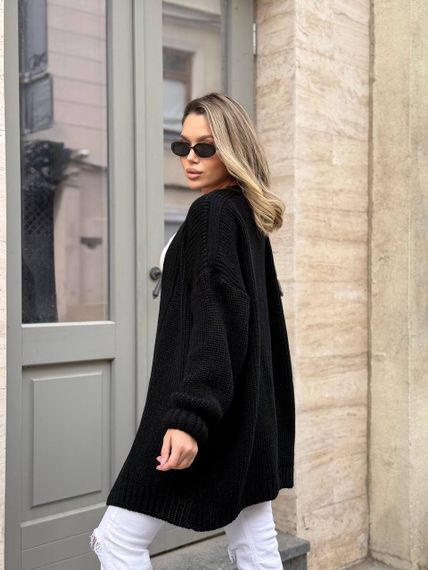 Женский вязаный теплый кардиган оверсайз цвет черный размер onesize 44-54   ML5009 | Зображення 2