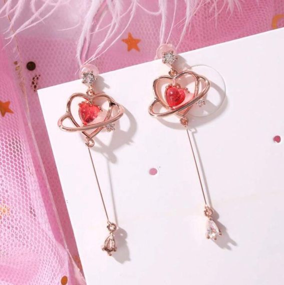 Сережки з сердечками, сережки сердечки, сережки сердечко, сережки з камінцями, сережки з камінчиками, сережки з підвісками | Зображення 1