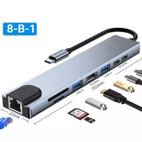 Хаб концентратор 8 в 1 USB Type-C переходник  HDMI SD TF RJ45