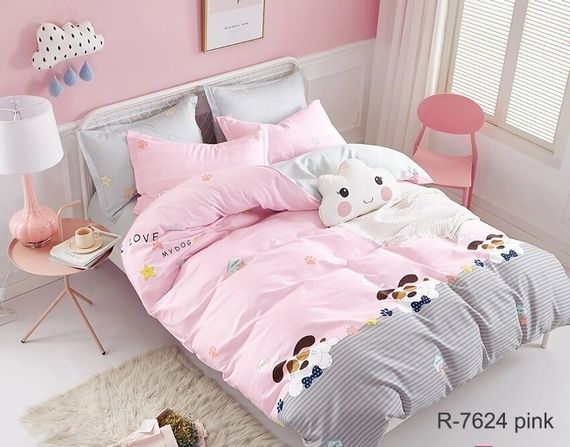 Комплект постільної білизни з компаньйоном TAGtekstil ранфорс євро R7624 pink
