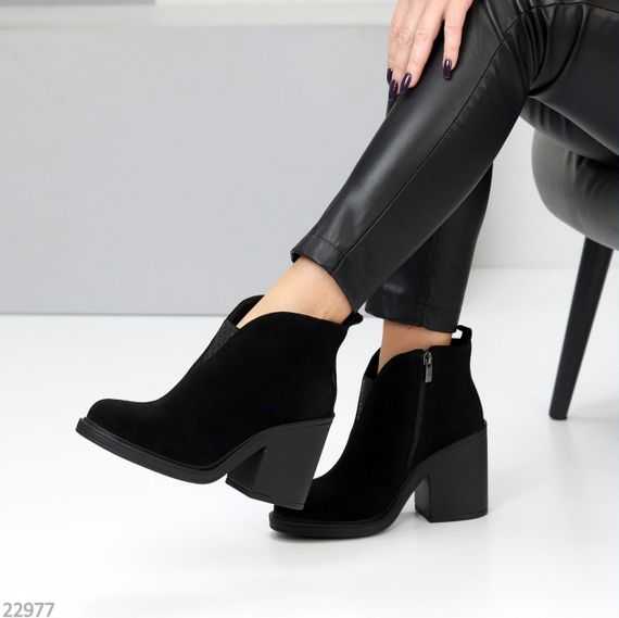 Шикарные черные ботинки ботильоны натуральная замша на устойчивом каблуке | Зображення 5