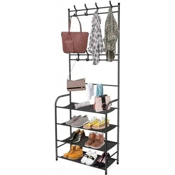 Вішалка для одягу New simple floor clothes rack з полицями для взуття метал | Зображення 1