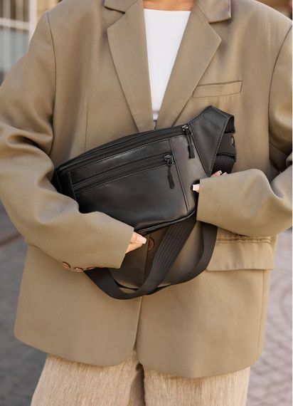 Большая женская кожаная сумка бананка Sambag Tirso Max черная 38×17×6 см (81341101) | Зображення 1