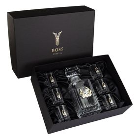 Набір для горілки "LEADER" 6 чарок 80мл, графін 750 мл, чистий кришталь, зображення зі срібла з позолотою