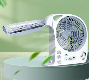 Вентилятор портативный (GD-8028/N283) 6в1 (8", LED лампа, радио, солнечная панель, 2 скорости, 10Вт, Bluetooth, USB, 3.2V/5500