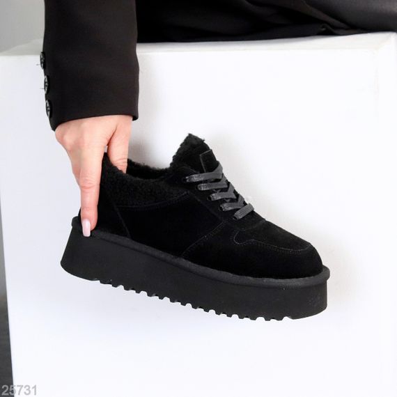 Чорні кросівки уггі натуральна замша + хутро Тедді | Зображення 5