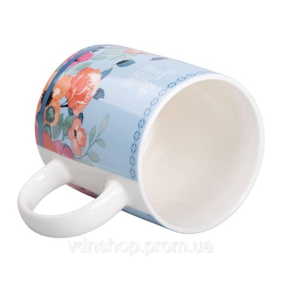 Чашка порцелянова з квітковим принтом 400 (мл) для чаю та кави Блакитна RX-N240139BL | Зображення 2