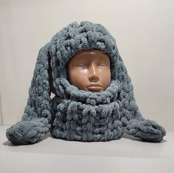 Балаклава колір 87 плюшева з вушками зайчик сіра puffy | Зображення 3