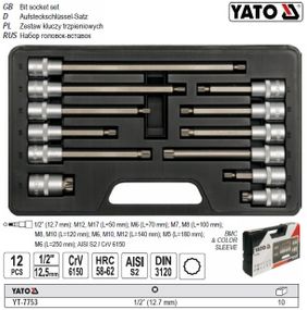 Набор головок торцевых YATO Польша SPLINE 1/2" 12 штук YT-7753