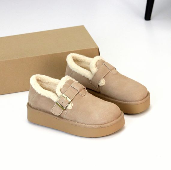 Бежевые замшевые угги автоледи на утолщенной подошве | Зображення 1