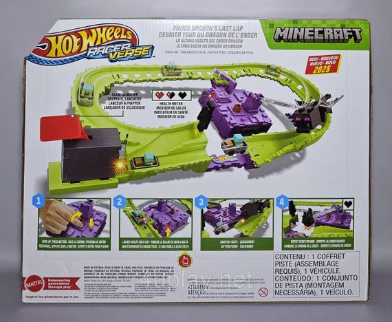 Трек Hot Wheels RacerVerse Minecraft со Стивом в алмазной броне и Драконом Края | Зображення 7