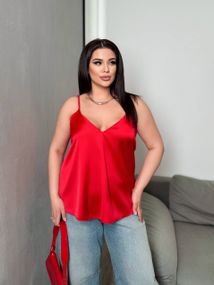 Женская летняя шелковая майка-топ на тонких бретелях BR1581 цвет красный, размер 60/62