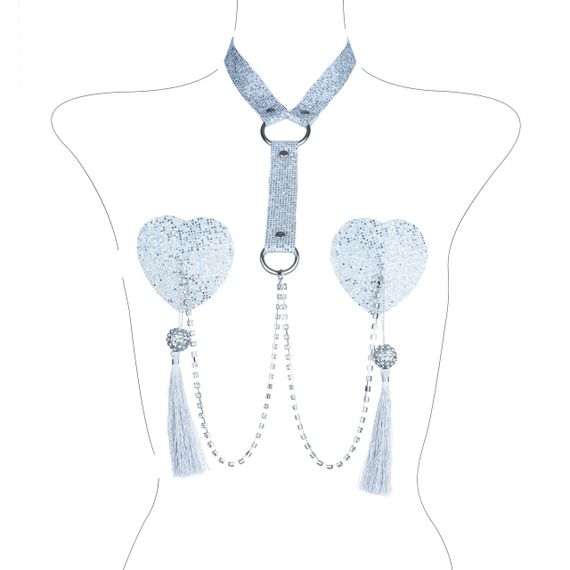 Сексапильные пестисы-сердечки с кисточками, чокером и цепочками Silver sexstyle | Зображення 3