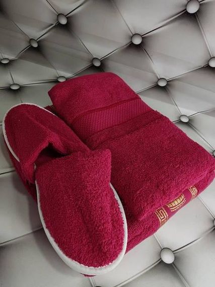 Набор в сауну мужской (полотенце-юбка, полотенце, тапочки) Merzuka Bordo Махра