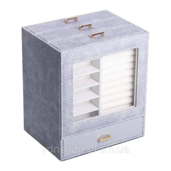 Скринька для прикрас з еко шкіри 3 яруси органайзер для ювелірних виробів HP-5-16G | Зображення 4