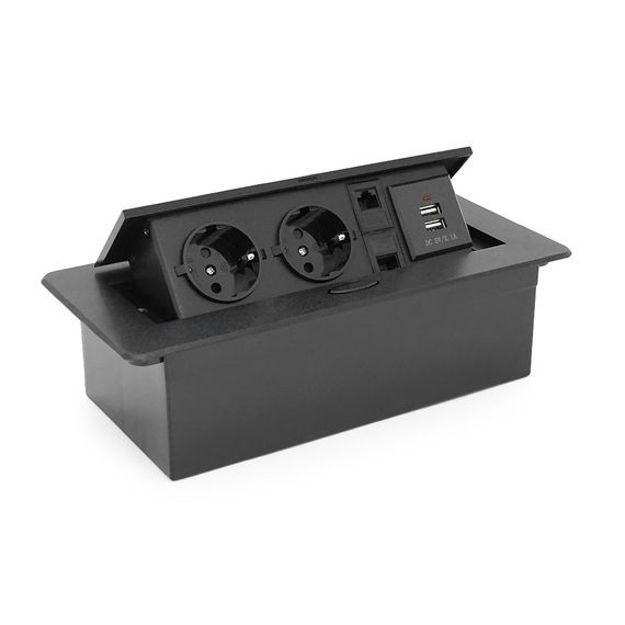 Розетка для пола выдвижная с заземлением J29L, две розетки + 2 * USB + арт.20012