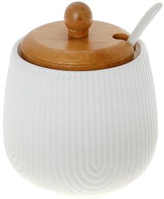 Цукорниця порцелянова Nouvelle Home Viola 350мл, Ø9х11см з ложкою та дерев'яною кришкою