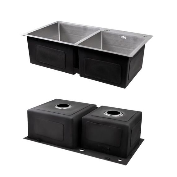 Комплект Lidz Handmade H7843 Мийка для кухні з двома чашами інтегрована Brushed у комплекті з дозатором + Lidz K01G Кошик | Зображення 3