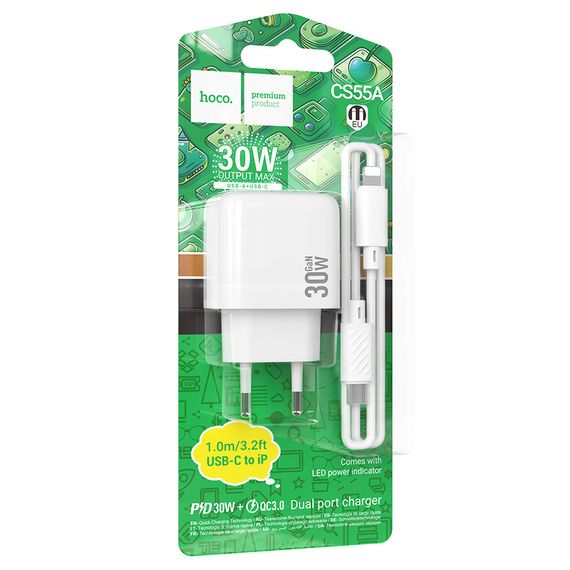 Набір СЗУ HOCO CS55A+Type-C/Lighting кабель, 1xUSB+1xUSB-C, PD30W+QC3.0 | Зображення 6