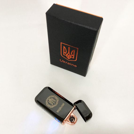 Дугова електроімпульсна запальничка USB Герб України (індикатор заряду, ліхтарик) HL-442, чорний | Зображення 6