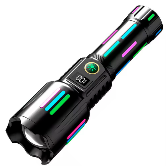 Фонарь ручной с флуоресцентной окраской W515, PM10-TG, zoom, индикация заряда, АКБ 18650, ЗУ Type-C