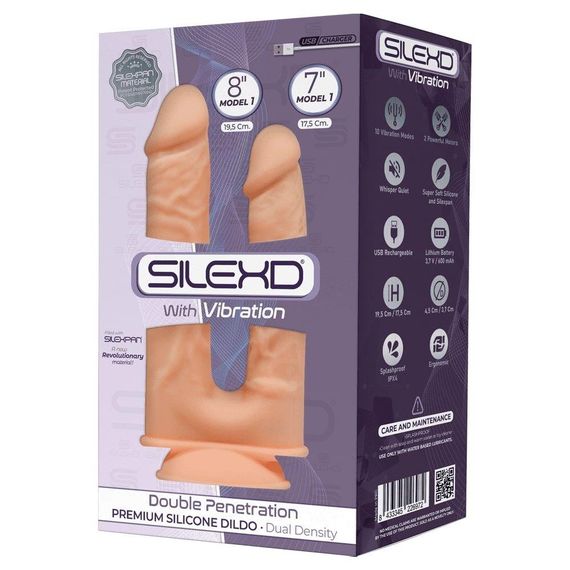 Фалоімітатор подвійний з вібрацією SilexD Double Gusto Flesh Motor (Model 1 size 8" & 7"), двошарови | Зображення 2