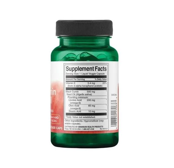 Натуральная добавка для иммунитета Swanson Black Cumin Seed Oil 500 mg 60 Caps | Зображення 1