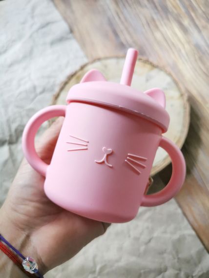 Поїльник котик дитячий з трубочкою силіконовий