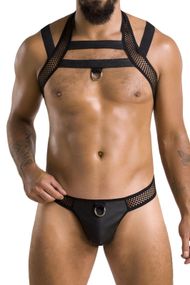Комплект відкриті труси та портупея на груди Passion 043 SET JACOB, Чорний, S, M, S/M, Маленький розмір