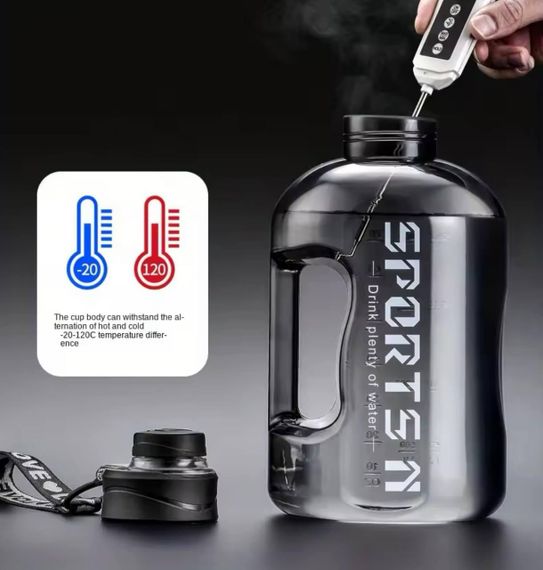 Пляшка SPORTS 2700 мл — Чорна BPA-free, ударостійка, з герметичною кришкою та посиленою ручкою | Зображення 2