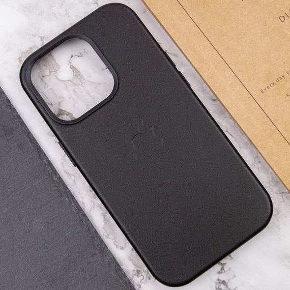 Кожаный чехол Leather Case (AA Plus) with MagSafe для Apple iPhone 14 Pro (6.1") Искусственная кожа, Black | Зображення 5