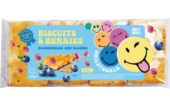 Печиво затяжне з начинкою SmileyWorld BISCUITS  BERRIES чорниця та родзинки 210г (214520) | Зображення 1