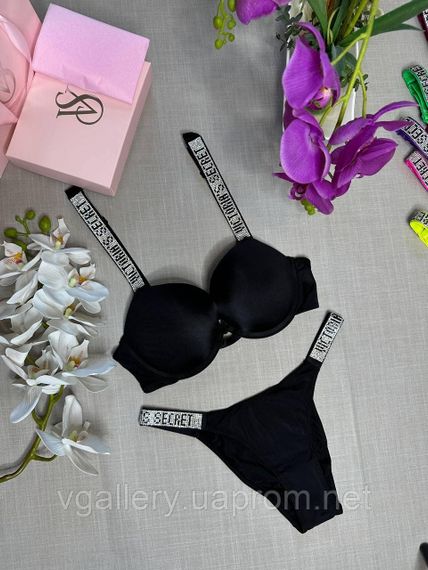 Жіночий Купальник-комплект Victoria's Secret зі стразами, жіночий купальник Вікторія Сікрет Преміум'якості 75B, Чорний | Зображення 1
