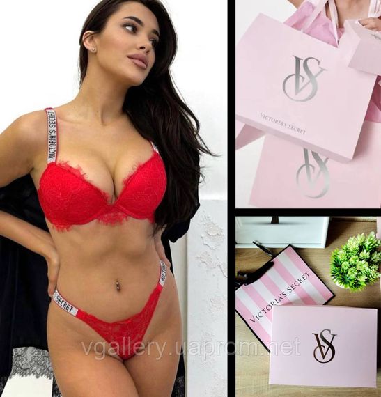 Комплект Вікторія Сікрет з мереживом і стразами, Бюстгальтер Пуш-Ап, Мереживний Комплект Victoria's Secret | Зображення 3
