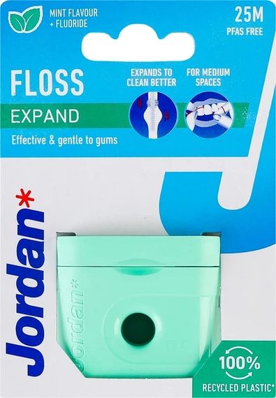 Зубна нитка що розширюється Jordan Expand Fresh floss (25м), з фтором і м`ятою, віском і зубною пастою | Зображення 1