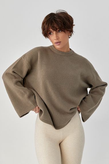 В'язана однотонна кофта з широкими рукавами - кавовий цвет, ONE SIZE (є розміри)