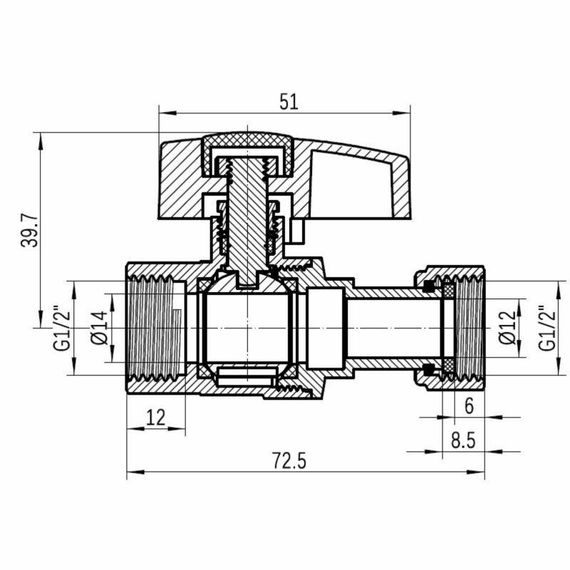 Кран кульовий 1/2" ВВ прямий, PN40, з накидною гайкою Standart TAS260W15 Thermo Alliance | Зображення 1