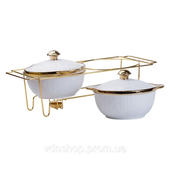 Мармит фарфоровый на 2 секции по 1.5 л на металлической подставке 51×23×18 см HP1040 | Зображення 3