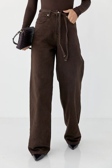 Шоколадні широкі джинси - темно-коричневий цвет, 36р (є розміри)