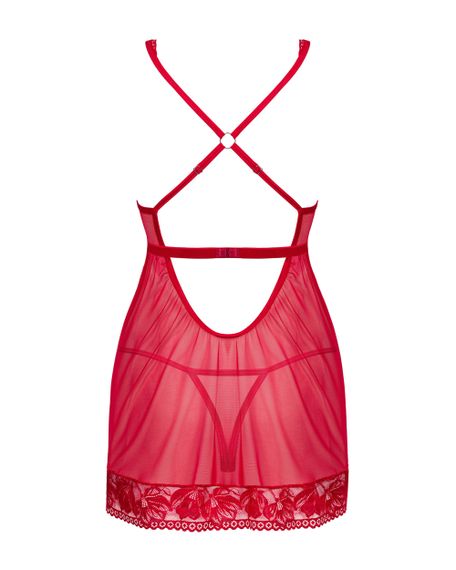Сорочка бебидолл и стринги Obsessive Lacelove babydoll Красная XS/S | Зображення 3