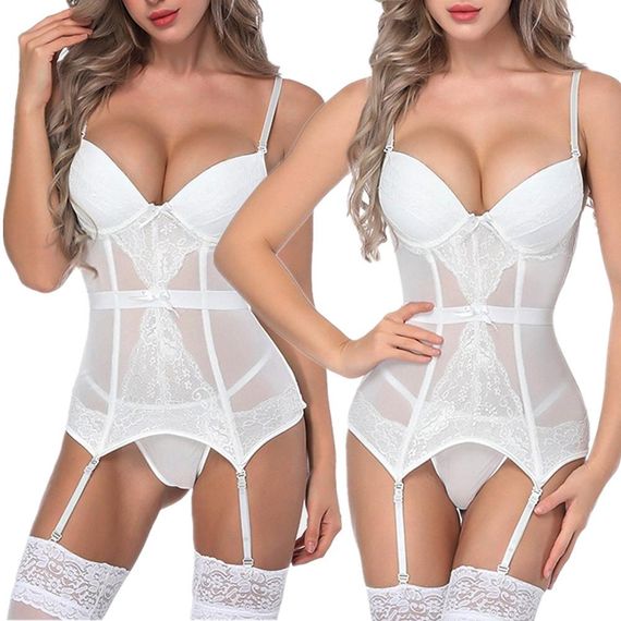 Білий еротичний корсет з підв'язками We Love XXXL | Зображення 9