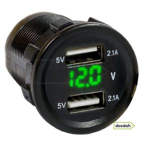 Авто / Мото USB зарядний пристрій Recessed Volt Green з вольтметром, IP54