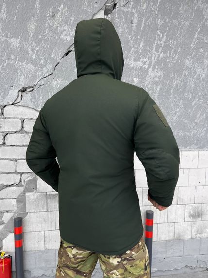 Куртка зимняя мужская теплая с капюшоном олива под шеврон липучка | Зображення 1